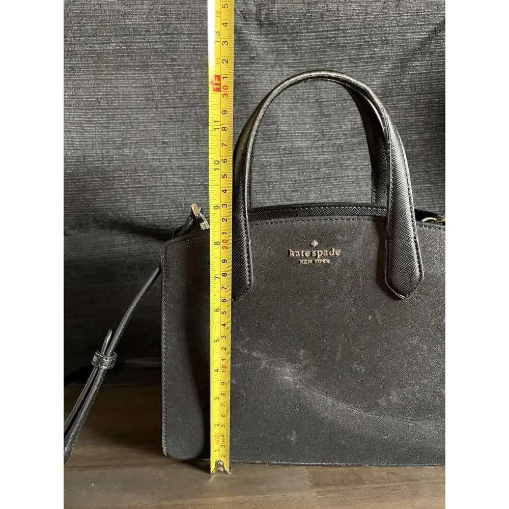 Kate Spade Tinsel Glitter Black Crossbody Bag Satchel Purse Gold Hardware Zip